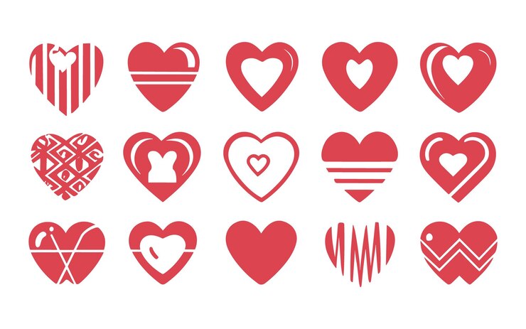 una colección de corazones con un corazón rojo en la parte superior