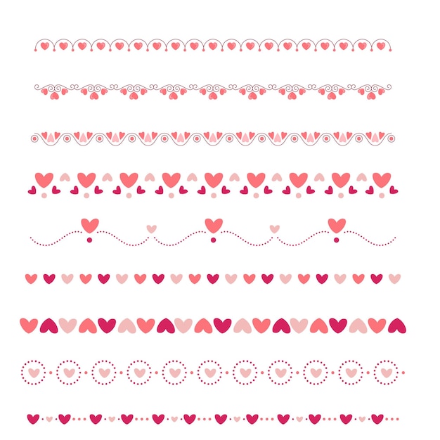una colección de corazones y corazones con un borde rojo