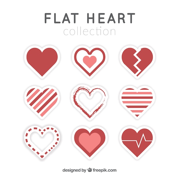 Colección de corazones decorativos en diseño plano