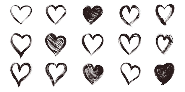 Colección de corazones dibujados a mano con efecto grunge lindo dibujo de amor aislado en blanco