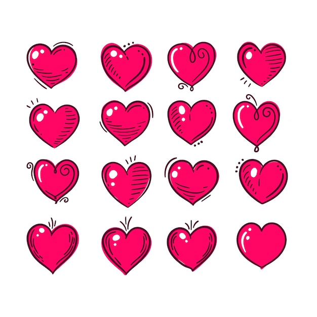 Colección de corazones dibujados a mano