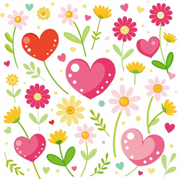 una colección de corazones y flores incluyendo uno que dice corazón