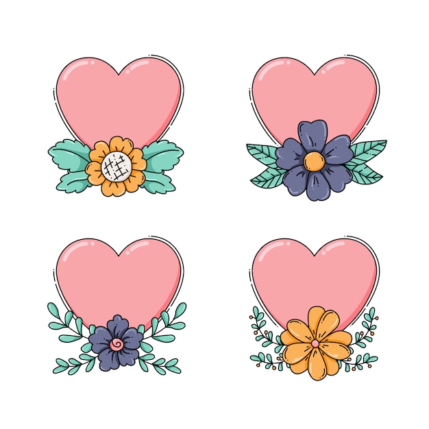 colección de corazones con flores