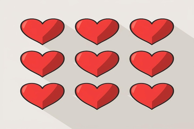 una colección de corazones con un fondo blanco con un corazón rojo en la parte superior