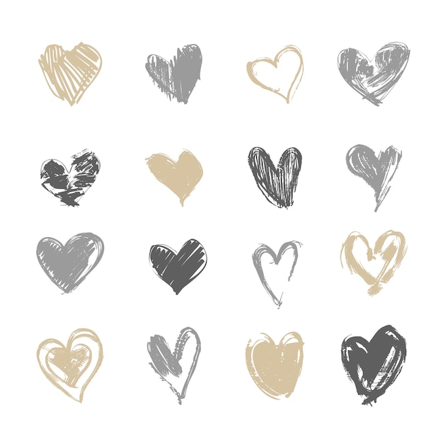 Colección de corazones Ilustraciones vectoriales dibujadas a mano