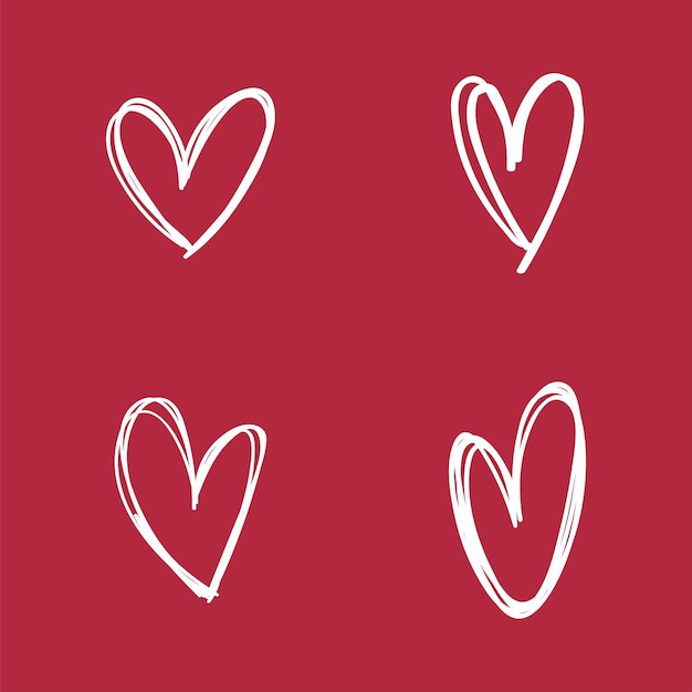 Colección de corazones de línea de estilo grunge con icono de corazón dibujado lineal