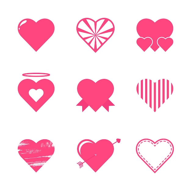Colección de corazones planos rosados de Vector