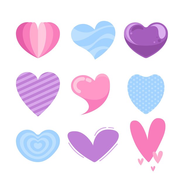 Colección de corazones planos