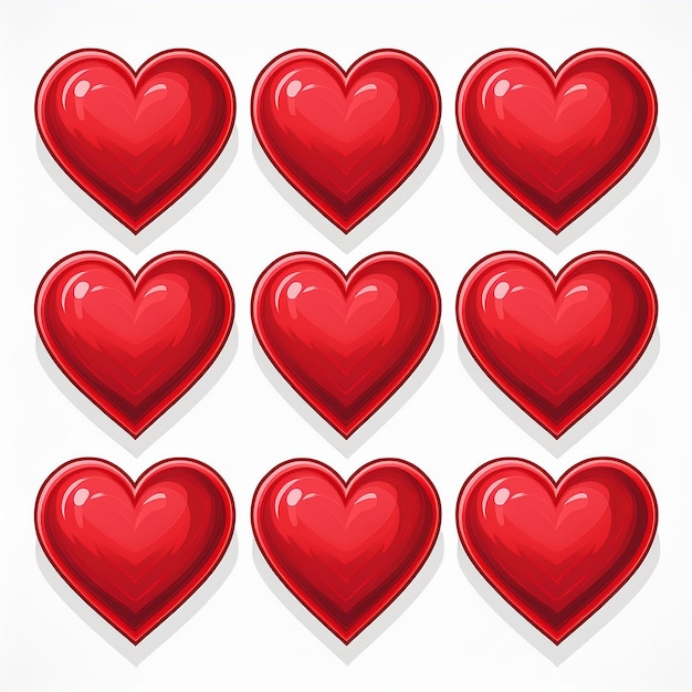 una colección de corazones rojos con un fondo blanco