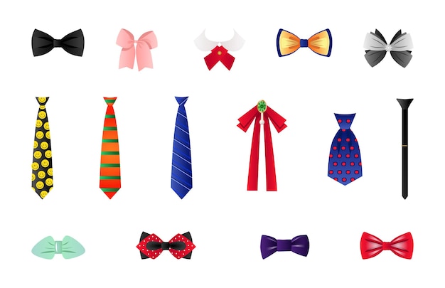 Vector colección de corbatas y pajaritas de colores vectoriales.