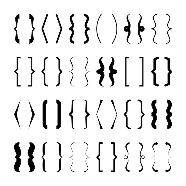 Colección de corchetes de texto cuadro de cotización negro paréntesis cuadrados y de esquina rizados símbolo tipográfico vintage marco de cita caligráfica elemento de letras doodle ilustración vectorial