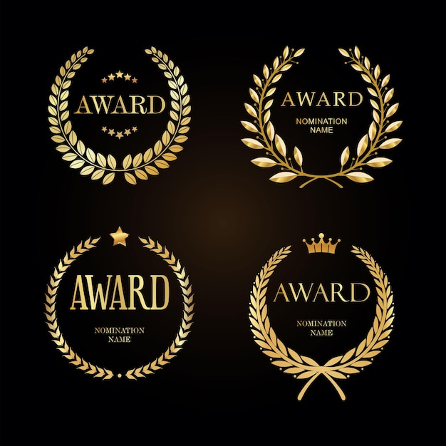 Colección de corona de laurel premio diseño dorado vintage retro