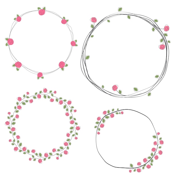 Colección de corona de rosas de San Valentín doodle