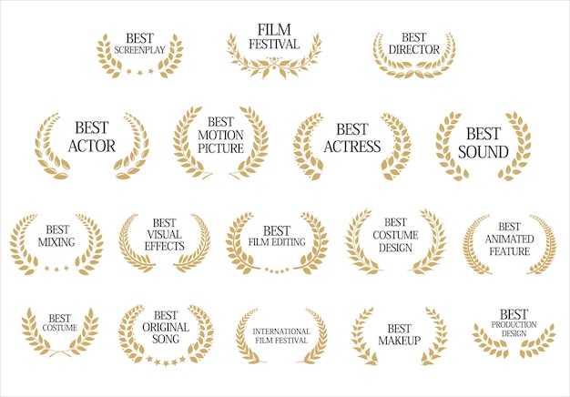 Colección de coronas de laurel de premios para festivales de cine ilustración vectorial