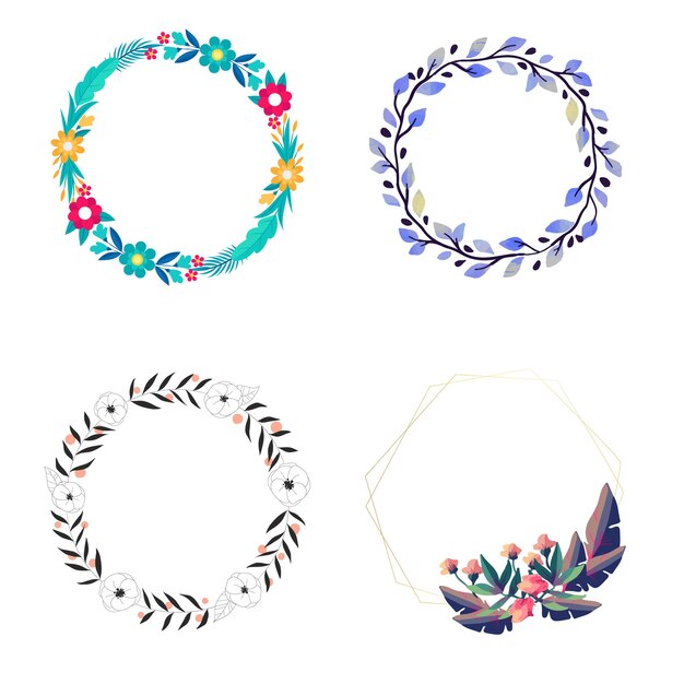 Colección de coronas de Navidad Decoración navideña Ilustración plana vectorial aislada sobre fondo blanco