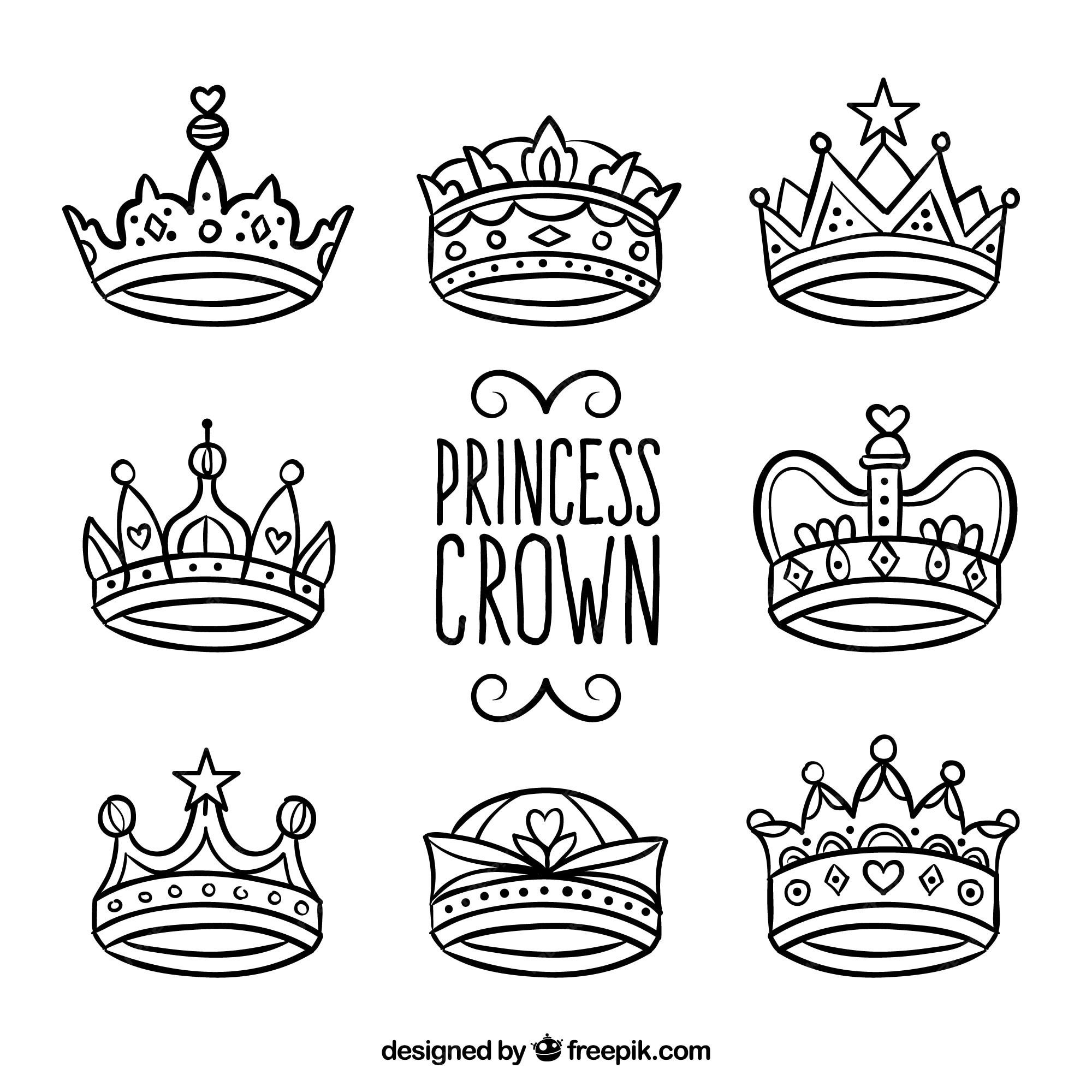 Colección de coronas de princesas dibujadas a mano | Vector Premium