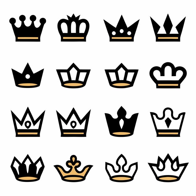 una colección de coronas que son negras y doradas