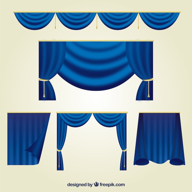 Colección de cortinas azules del teatro