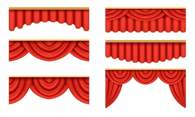 Colección de cortinas rojas Diseño escénico del teatro Elemento Ilustración vectorial sobre fondo blanco