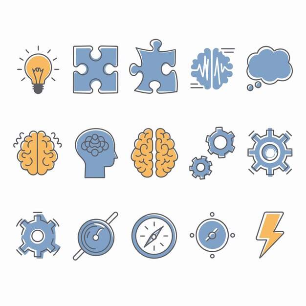 una colección de cosas diferentes, incluidos los engranajes del cerebro y los engrenajes