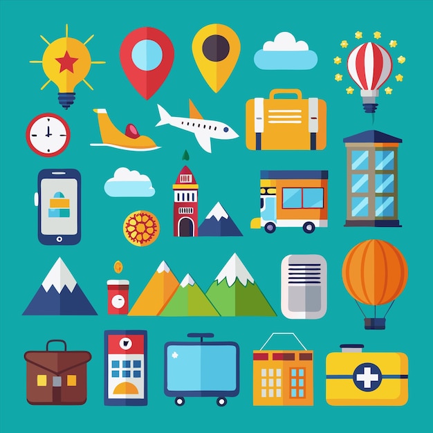 una colección de cosas diferentes, incluyendo un plano plano y un plano