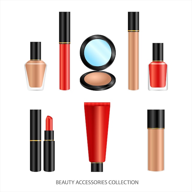 una colección de cosméticos con una imagen de un conjunto de productos de belleza accesorios de belleza