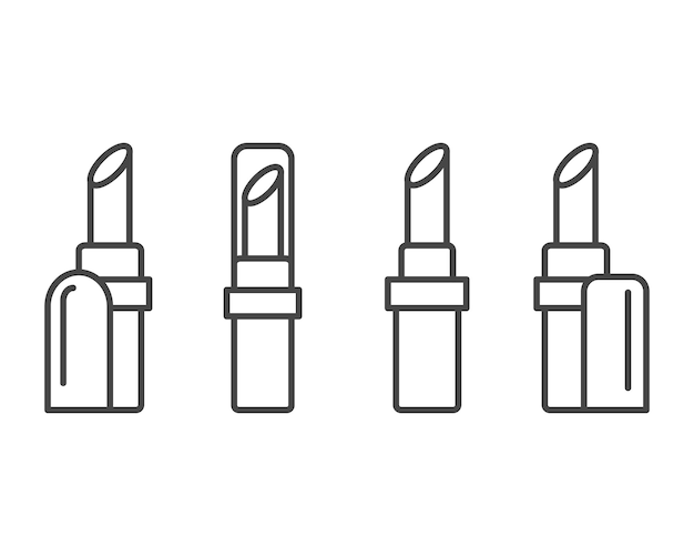 Colección de cosméticos de maquillaje iconos gráficos vectoriales lineales en forma de lápiz labial con tapa para el cuidado de los labios