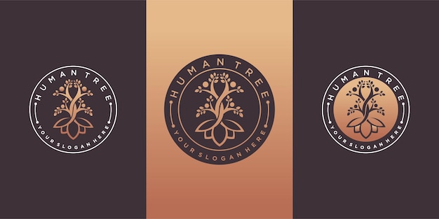 Colección creativa de diseño de logotipos de árboles humanos con gradientes de lujo concepto de color Premium Vekto