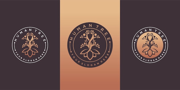 Colección creativa de diseño de logotipos de árboles humanos con gradientes de lujo concepto de color premium vekto