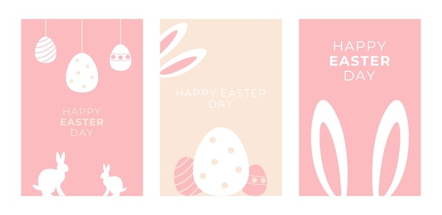 Colección creativa de pósteres de Feliz Pascua Estilo abstracto geométrico moderno Un conjunto de ilustraciones vectoriales de Pascua Huevos de Pascua Conejo Perfecto para una portada de póster o tarjeta postal