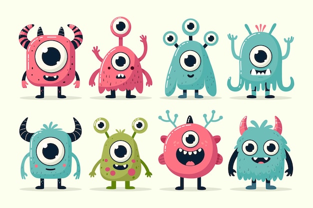 Colección de criaturas monstruosas de dibujos animados para diseñar libros de cuentos para niños, carteles, decoración de habitaciones