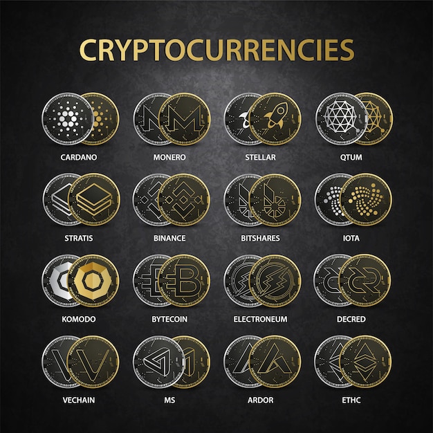 Colección de criptomonedas oro set