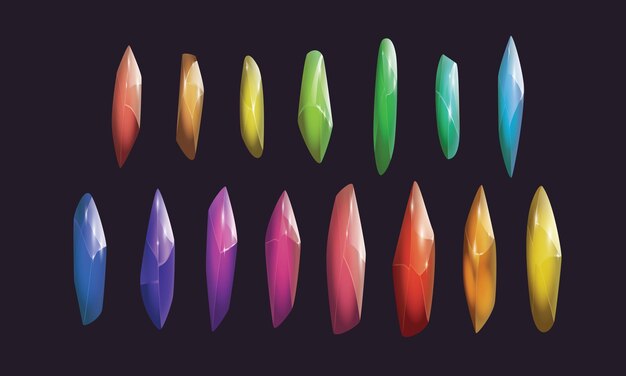 Colección de cristales y minerales Cartoon Magic Gemstones set Ilustración vectorial de activos del juego