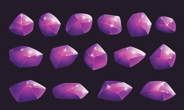 Colección de cristales y minerales naturales Cartoon Magic Gemstones Vector de activos del juego
