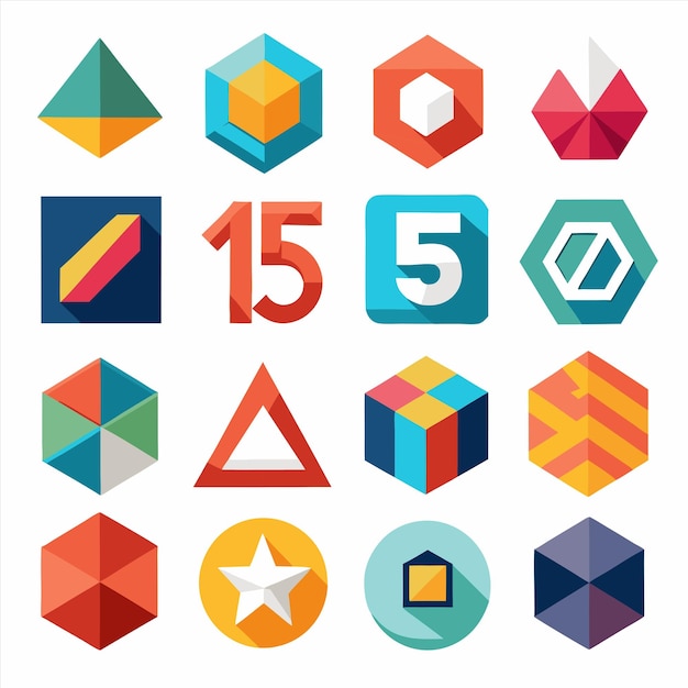 una colección de cuadrados de diferentes colores que incluyen un triángulo y un triangle
