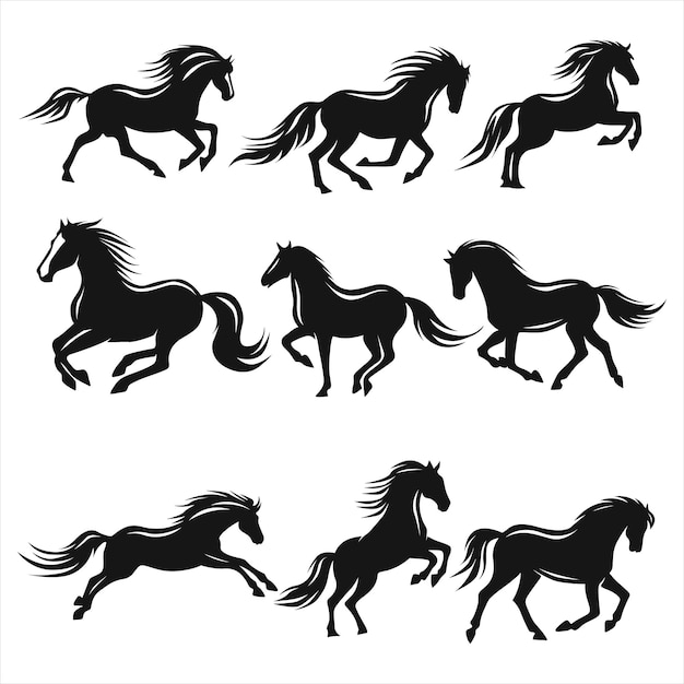 Colección de cuadros de silueta de caballo