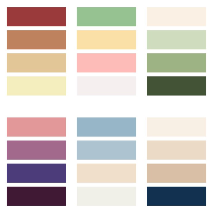 una colección de cuatro colores con uno verde y rosa