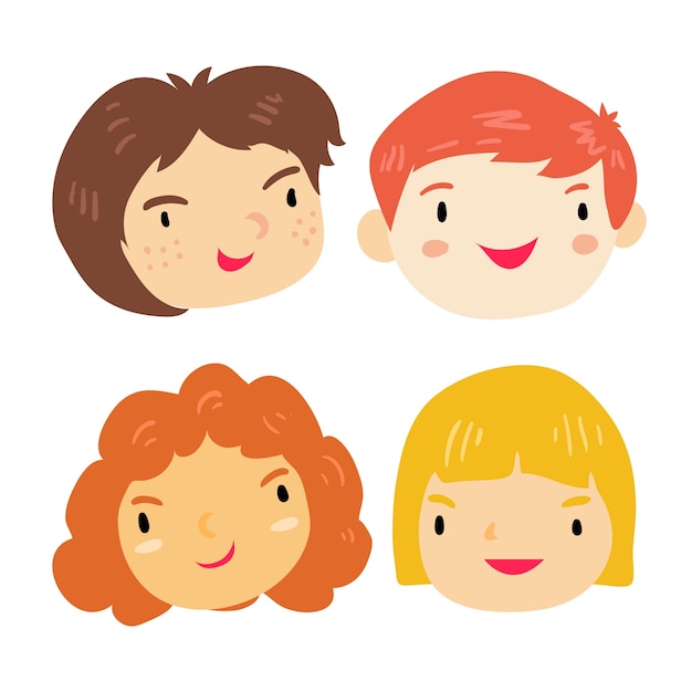 Colección de cuatro niños sonrientes