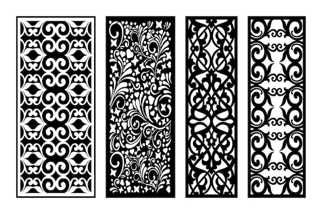 Colección de cuatro paneles decorativos cortados con láser con patrones florales y geométricos