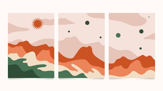 Colección de cubiertas de paisajes abstractos dibujados a mano