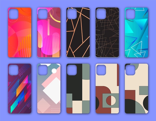 Colección de cubiertas de teléfonos coloridas y elegantes con diseños abstractos