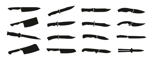 Colección de cuchillos íconos vectoriales siluetas minimalistas de la cocina