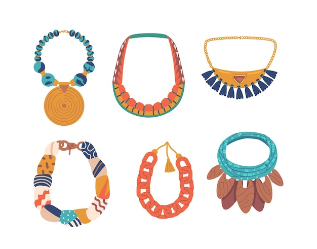 Vector colección de cuentas y collares coloridos en diferentes tamaños y formas perfectos para crear piezas de joyería únicas