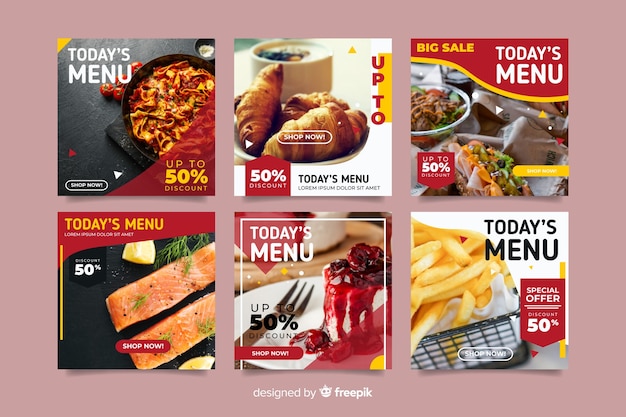 Vector colección culinaria de publicaciones de instagram con foto