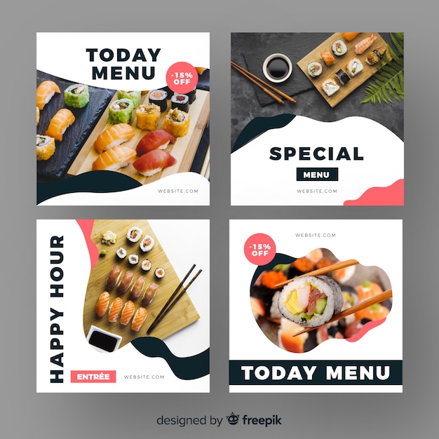 Vector colección culinaria de publicaciones de instagram con foto