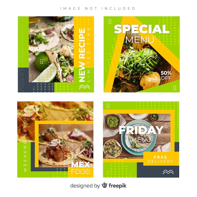 Vector colección culinaria de publicaciones de instagram con foto