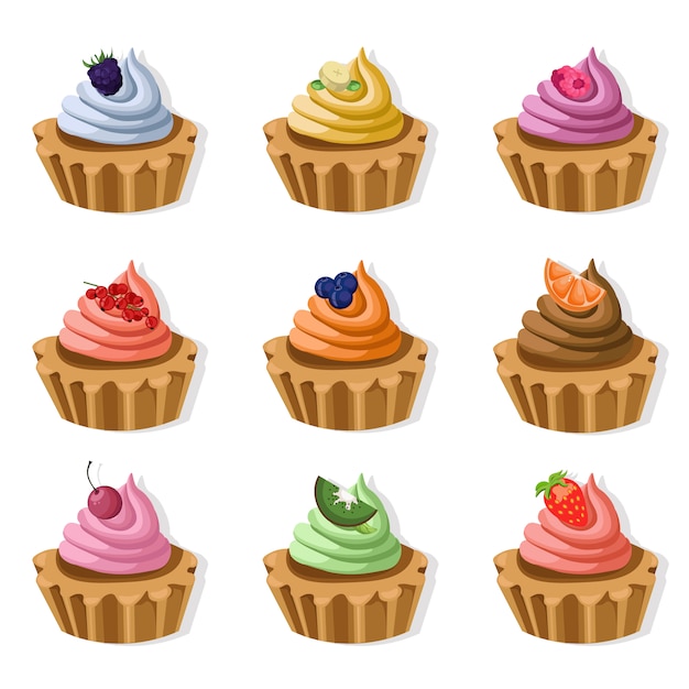 Vector colección de cupcakes coloridos