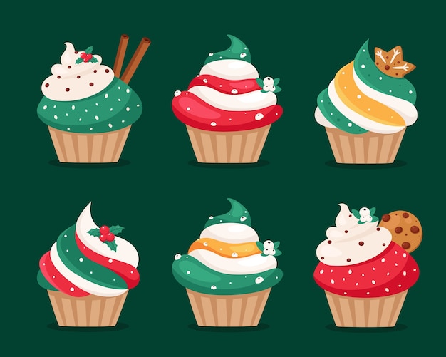 Vector colección de cupcakes navideños. dulces navideños.