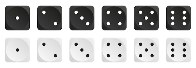 Colección de dados en blanco y negro cubos de juego de vectores