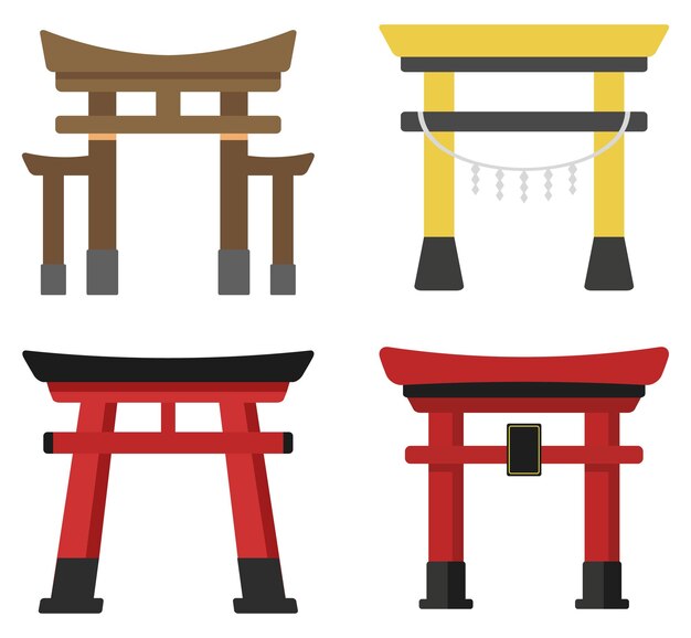 Vector colección de decoración torii, elemento de la cultura japonesa.